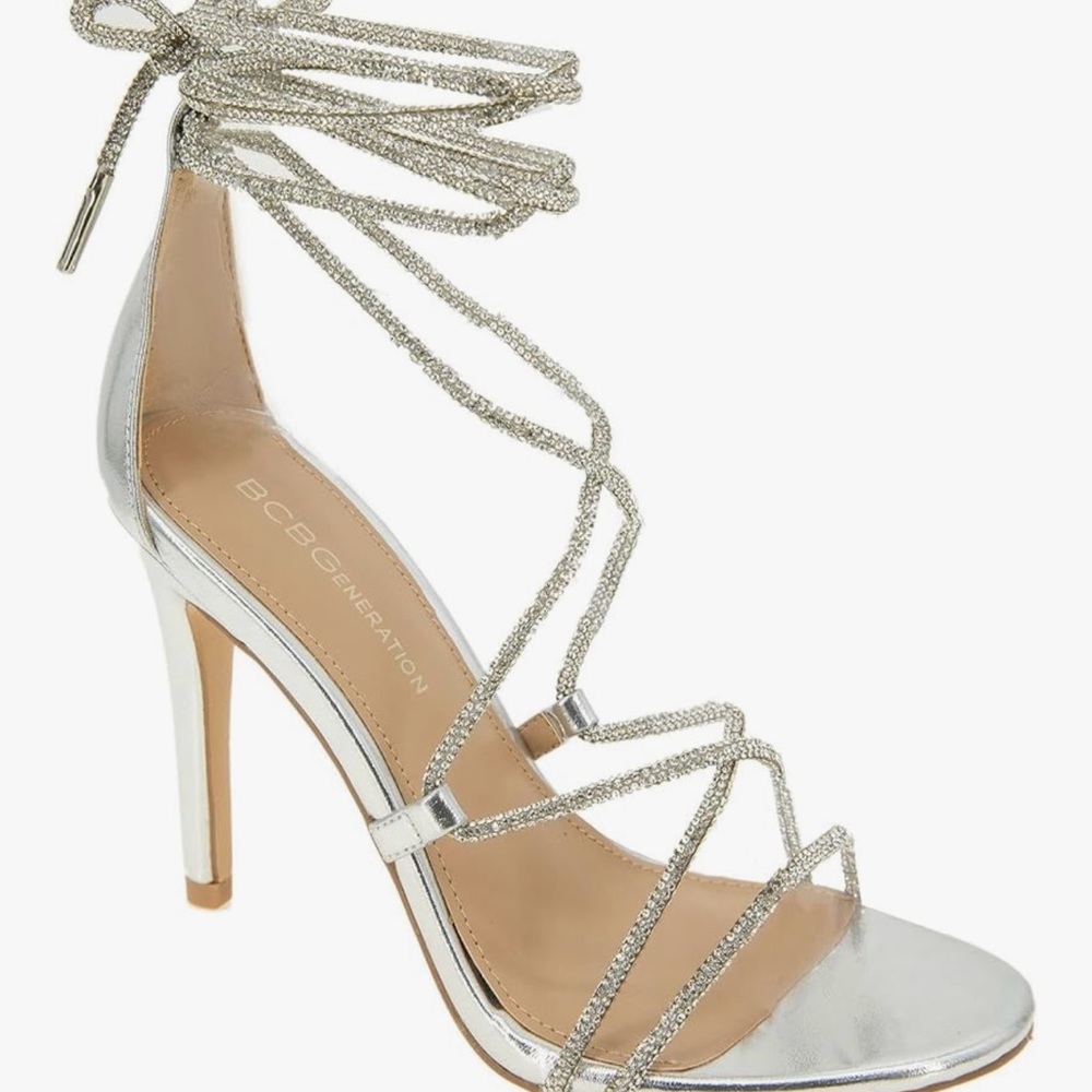 BCBG Elegant Silver Strappy Heels